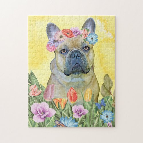 French Bulldog with Flowers Spring Jigsaw Puzzle