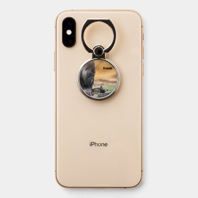 French Bulldog with Friend Sticker Phone Ring Stand (On Phone)