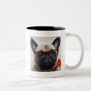 French Bulldog With Glasses And Bow Tie Two-Tone Coffee Mug