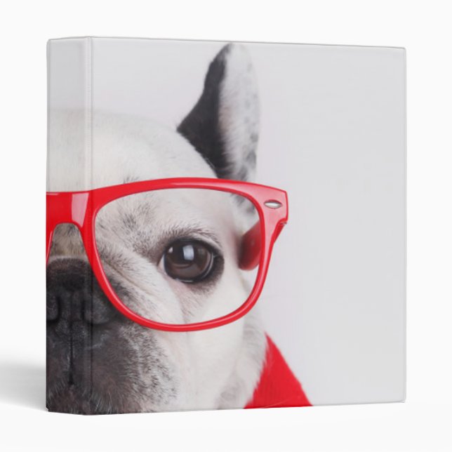 French Bulldog with Glasses and Shirt 3 Ring Binder (Front/Spine)
