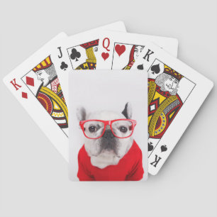 French Bulldog with Glasses and Shirt Poker Cards