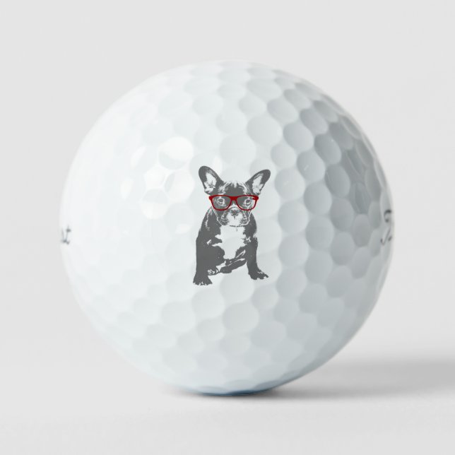 French bulldog with glasses humor fun golf balls (Front)