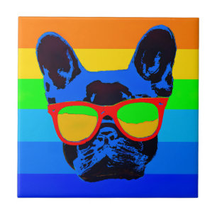 French bulldog with glasses Pop art style Ceramic Tile