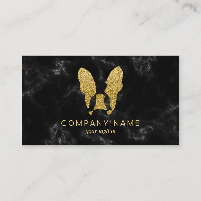 French Bulldog with Gold Glitter Business Card (Front)