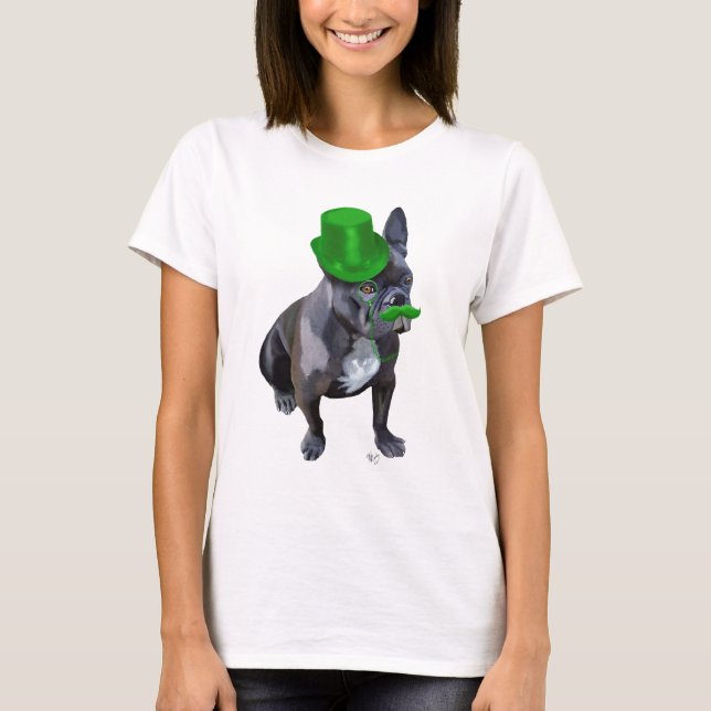 French Bulldog With Green Top Hat and Moustache (Front)