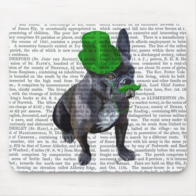 French Bulldog With Green Top Hat and Moustache Mouse Pad (Front)