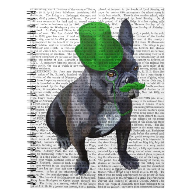 French Bulldog With Green Top Hat and Moustache Notebook (Front)