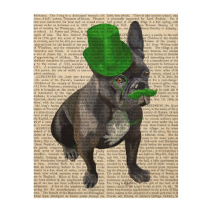 French Bulldog With Green Top Hat and Moustache Wood Wall Decor