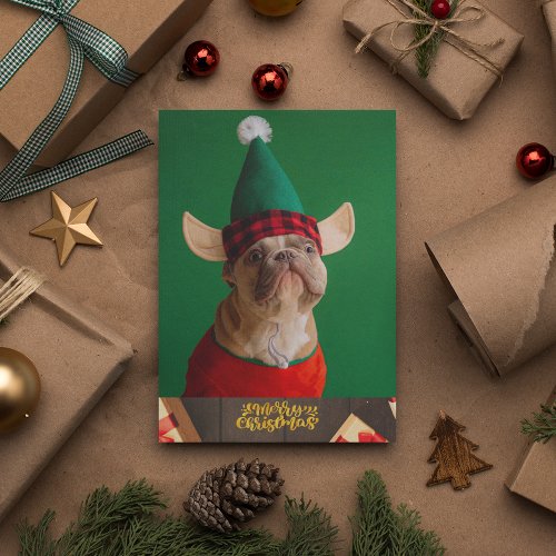 French Bulldog With Hat Cute Dog Christmas Holiday Card