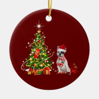 french bulldog With Hat Scaft Christmas Ceramic Ornament
