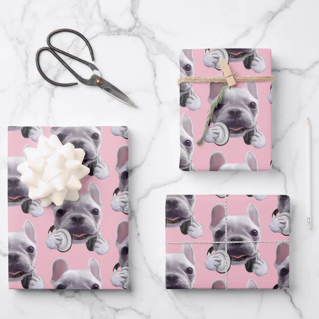French Bulldog with Headphone Wrapping Paper Sheets Zazzle