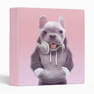 French Bulldog with Headphones Illustration 3 Ring Binder