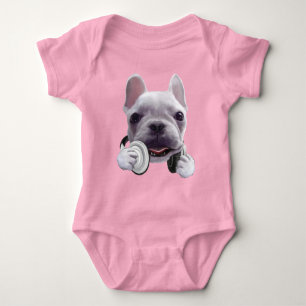 French Bulldog with Headphones Illustration Baby Bodysuit