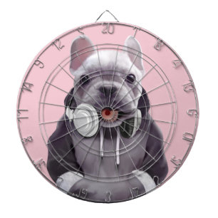 French Bulldog with Headphones Illustration Dart Board