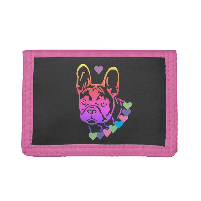 French Bulldog with heart collar Trifold Wallet (Front)