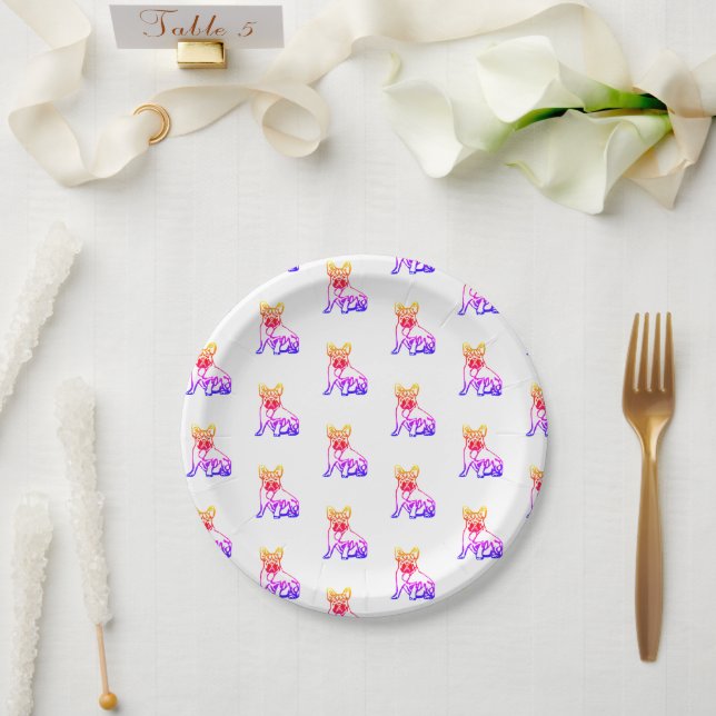 French bulldog with heart comic paper plates (Wedding)