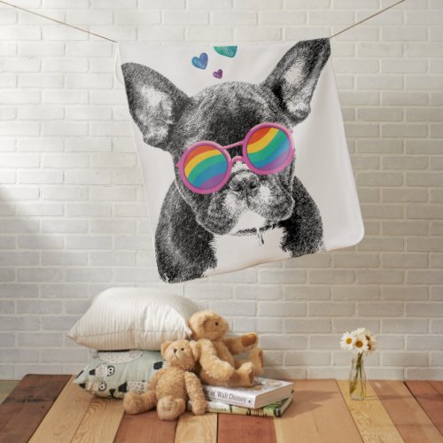 French Bulldog with Hearts Valentines Day Baby Blanket