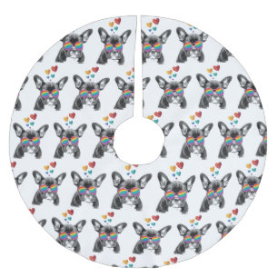 French Bulldog with Hearts Valentine's Day Brushed Polyester Tree Skirt