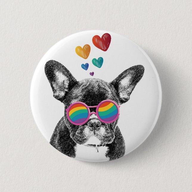 French Bulldog with Hearts Valentine's Day Button (Front)