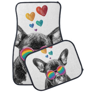 French Bulldog with Hearts Valentine's Day Car Floor Mat