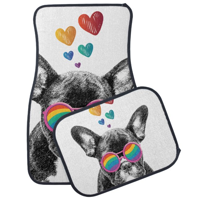 French Bulldog with Hearts Valentine's Day Car Floor Mat (Set)