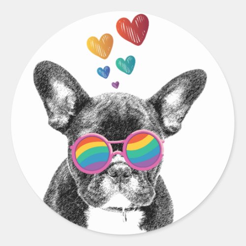 French Bulldog with Hearts Valentines Day Classic Round Sticker