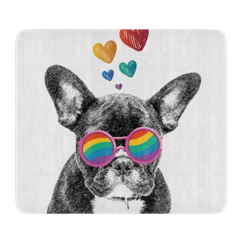 French Bulldog with Hearts Valentines Day Cutting Board