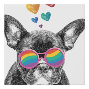 French Bulldog with Hearts Valentine's Day Faux Canvas Print
