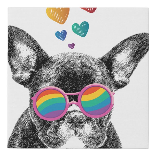 French Bulldog with Hearts Valentine's Day Faux Canvas Print (Front)