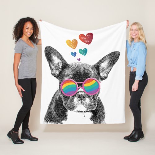 French Bulldog with Hearts Valentines Day Fleece Blanket