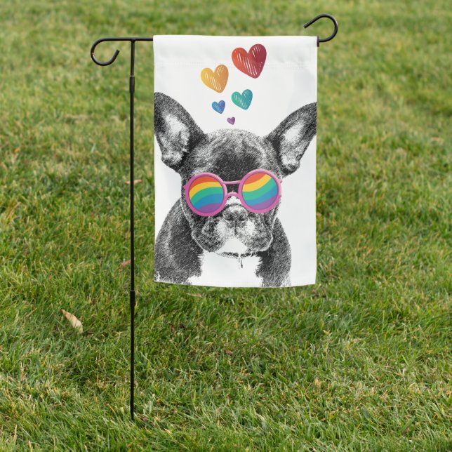 French Bulldog with Hearts Valentine's Day Garden Flag (In SItu)