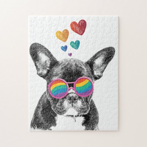 French Bulldog with Hearts Valentines Day Jigsaw Puzzle