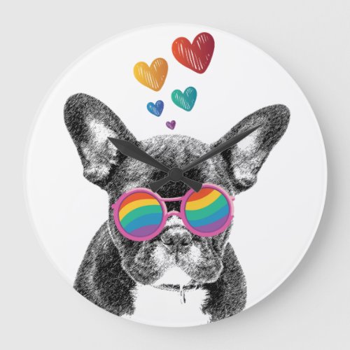 French Bulldog with Hearts Valentines Day  Large Clock