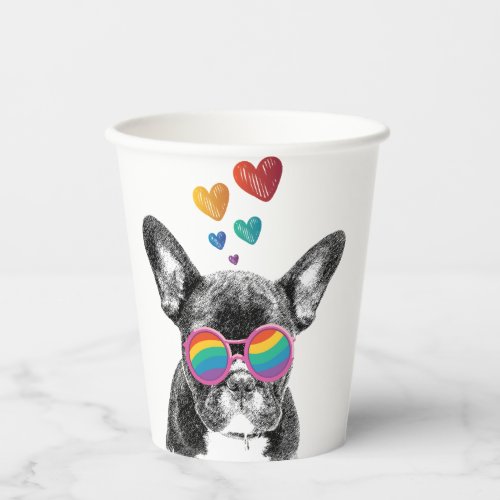 French Bulldog with Hearts Valentines Day Paper Cups