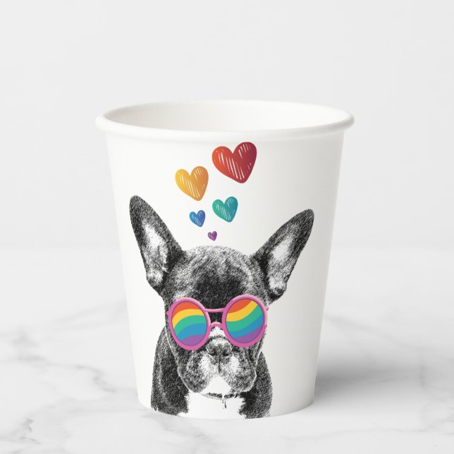 French Bulldog with Hearts Valentine's Day Paper Cups (Front)