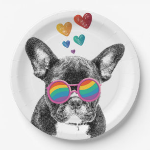 French Bulldog with Hearts Valentine's Day Paper Plates
