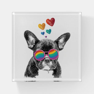 French Bulldog with Hearts Valentine's Day Paperweight