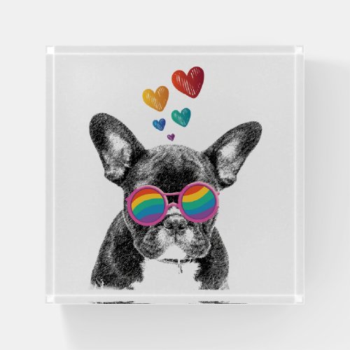 French Bulldog with Hearts Valentines Day Paperweight