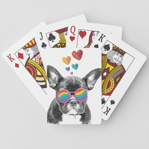 French Bulldog with Hearts Valentines Day Poker Cards