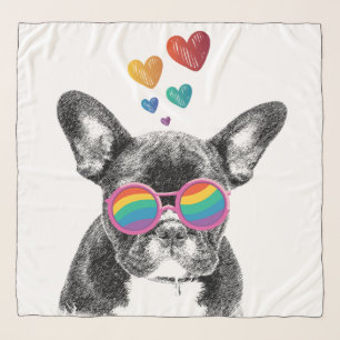 French Bulldog with Hearts Valentine's Day Scarf