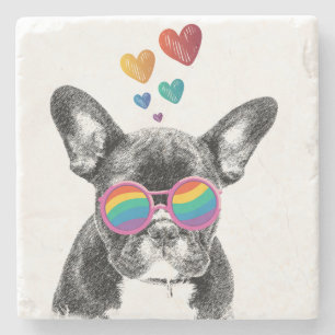 French Bulldog with Hearts Valentine's Day Stone Coaster