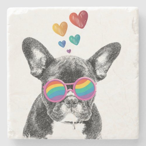 French Bulldog with Hearts Valentines Day Stone Coaster