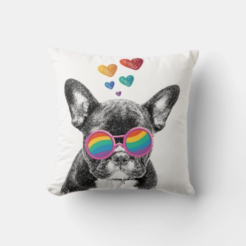 French Bulldog with Hearts Valentines Day  Throw Pillow