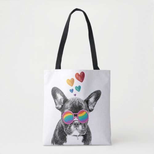 French Bulldog with Hearts Valentines Day Tote Bag