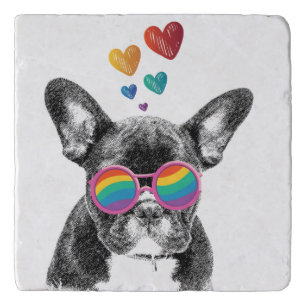 French Bulldog with Hearts Valentine's Day Trivet