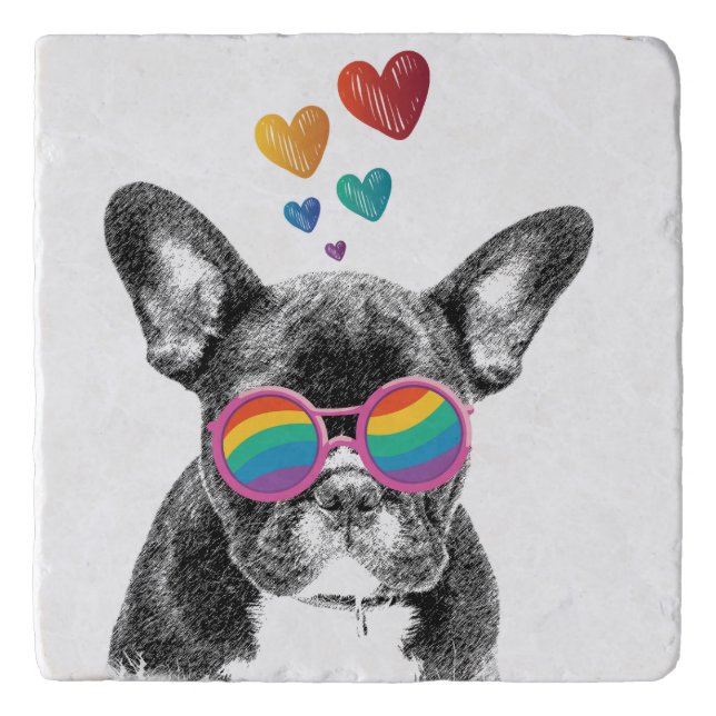 French Bulldog with Hearts Valentine's Day Trivet (Front)