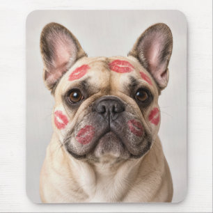 French Bulldog with Lipstick Kiss Marks Mouse Pad