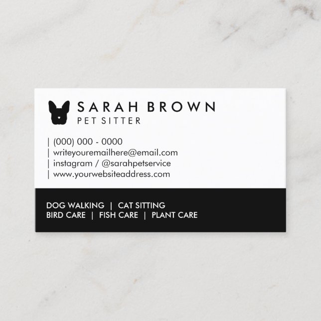 French bulldog with little heart nose black business card (Front)