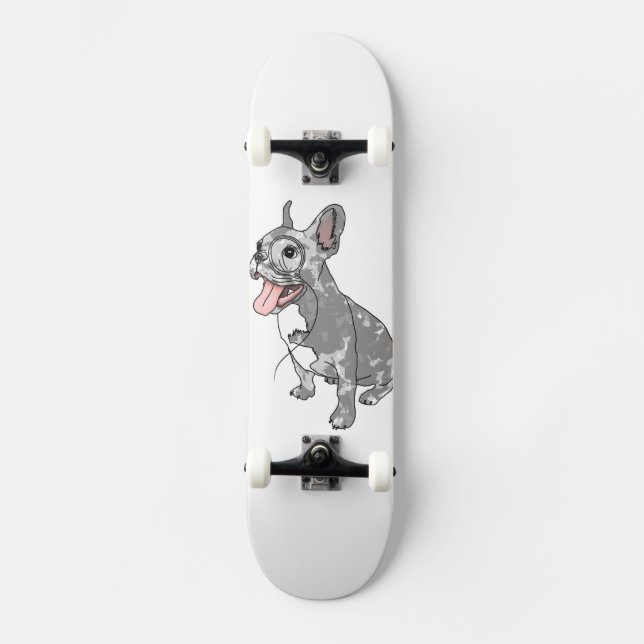French bulldog with monocle skateboard deck (Front)