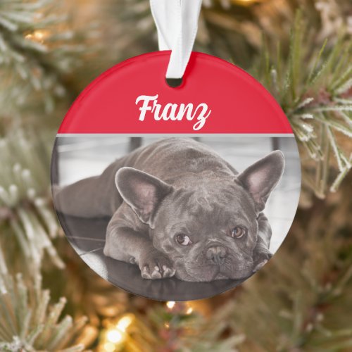 French Bulldog with Name and Photo Christmas Ornament